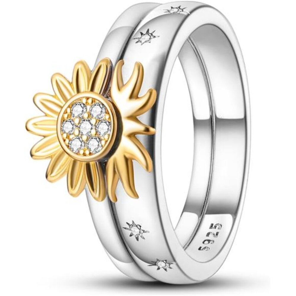 925 Sterling Silver Women Rings Moon Star Ring Evil Eye Ring Colorful Cubic Ring